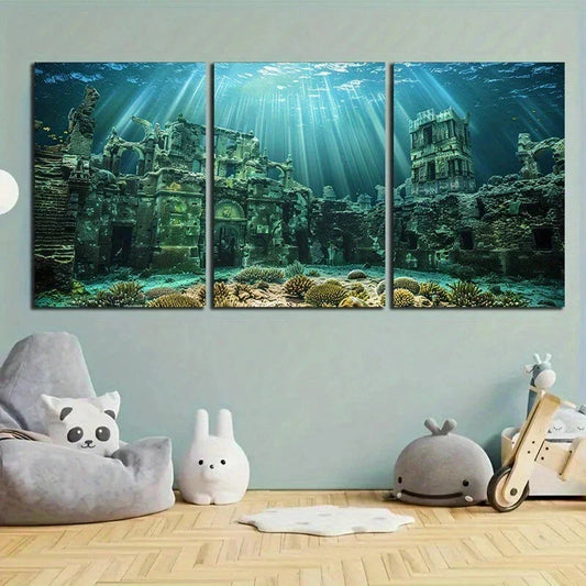 3pcs Underwater World Sunlight Metal Print Ready to Hang Art