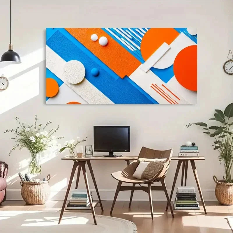 Geometric Shapes Orange Décor Wall Art Canvas Office Home Room Framed 120x60cm