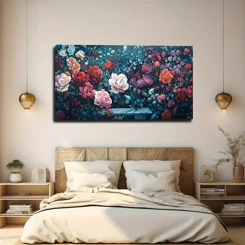 Elegant Floral Vibrant Roses Wall Art Canvas Office Home Room Framed 120x60cm
