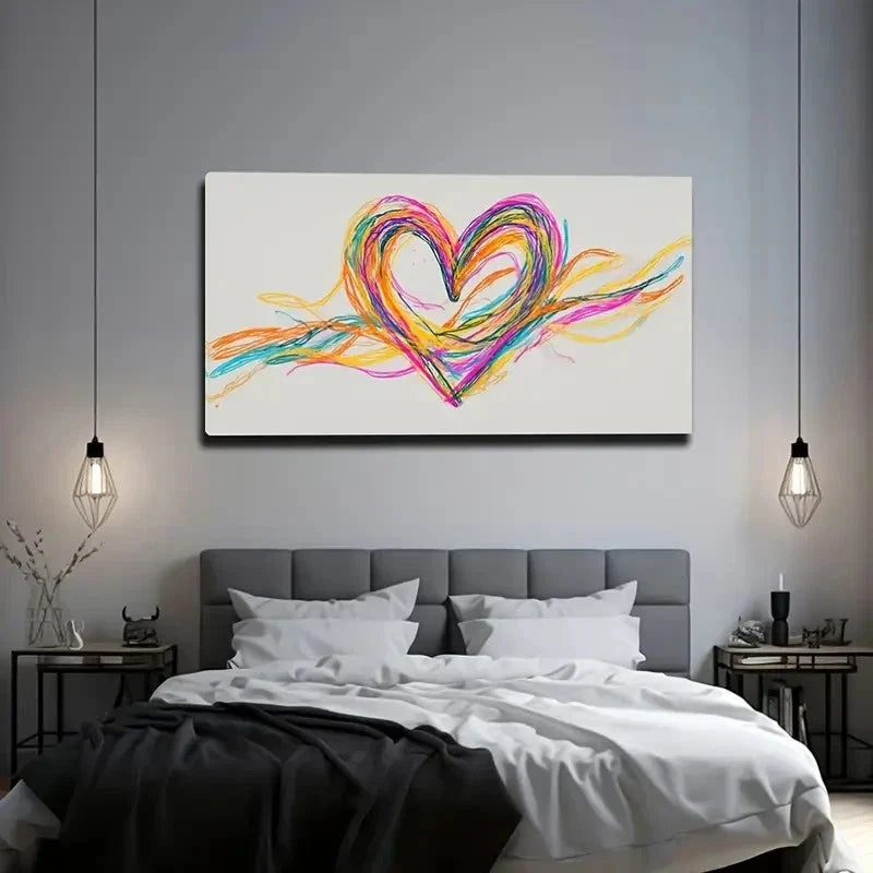 Colorful Lines Interwoven Love Wall Art Canvas Office Home Room Framed 80x45cm