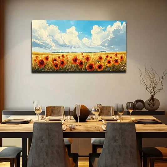 Warm Golden Hues of Sunflowers Wall Art Canvas Office Home Room Framed 120x60cm
