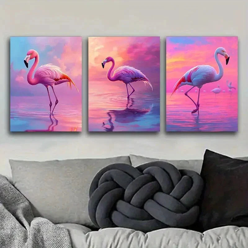 3pcs Flamingo Series Nature Pink Perfect Wall Art Set Canvas Framed 40x60cm - High Quality Print 100% Australian Made Wall Canvas Ready to Hang