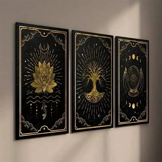 3pcs Crystal Ball with Glowing Eye & Sun Moon Wall Art Set Canvas Framed 40x60cm - High Quality Print 100% Australian Made Wall Canvas Ready to Hang