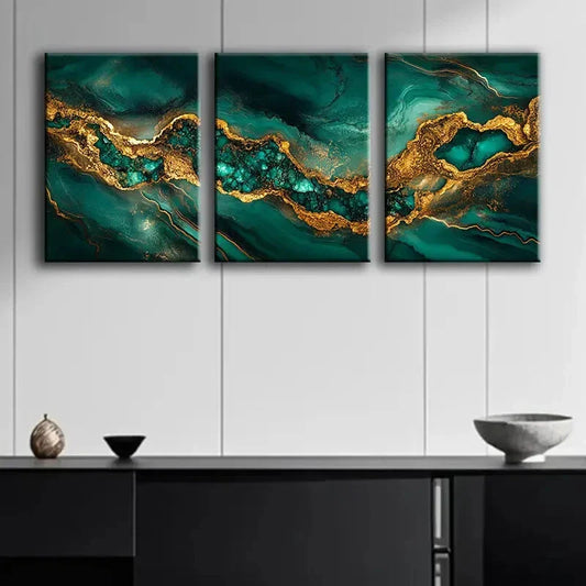 3pcs Luxurious Abstract Marble Metal Print Ready to Hang Art
