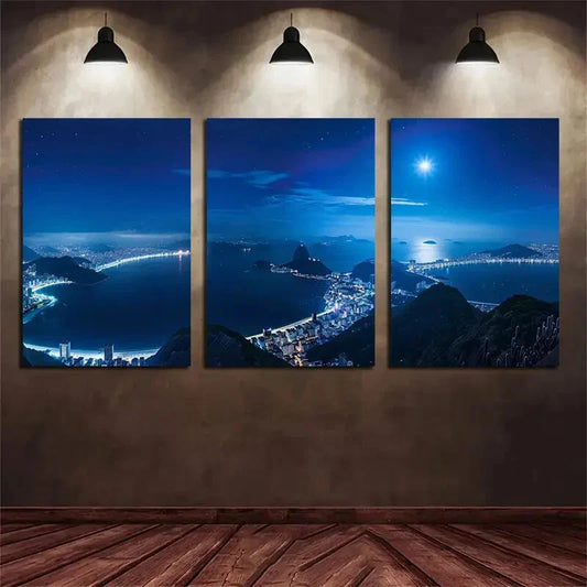 3pcs Enjoy The Night View Of Rio de Janeiro Metal Print Ready to Hang Art