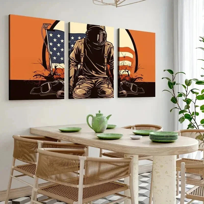 3pcs Military Boots Helmet Rifle Abstract Wall Art Set Canvas Framed 40x60cm - High Quality Print 100% Australian Made Wall Canvas Ready to Hang