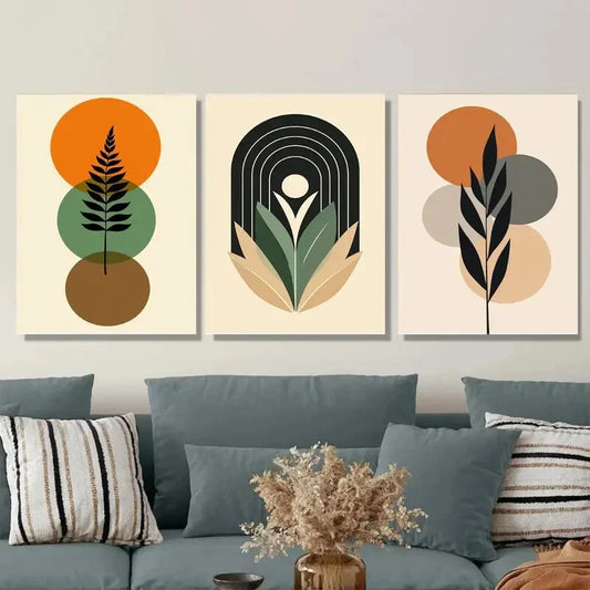 3pcs Abstract Boho Style Framed Botanical Wall Art Set Canvas Framed 40x60cm - High Quality Print 100% Australian Made Wall Canvas Ready to Hang