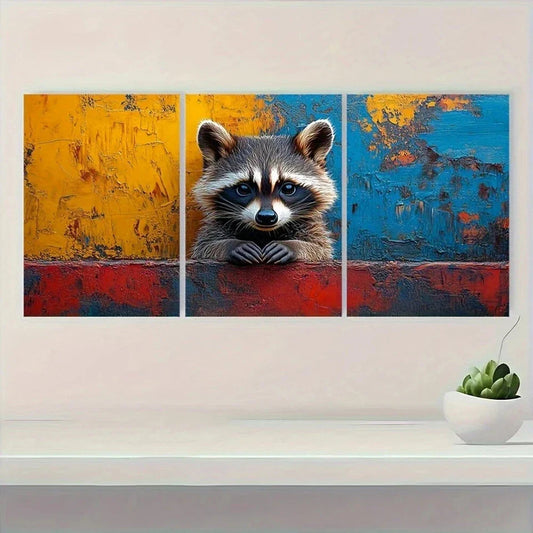 3pcs Colorful Abstract Vibrant Raccoon Metal Print Ready to Hang Art