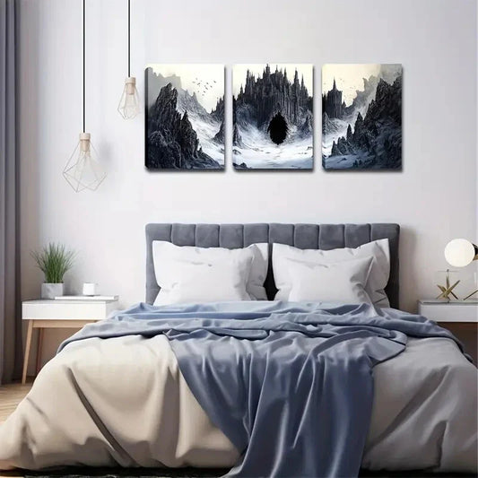 3pcs Gothic Castle & Flying Birds Landscape Wall Art Set Canvas Framed 40x60cm - High Quality Print 100% Australian Made Wall Canvas Ready to Hang