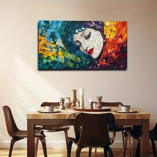 Colorful Mosaic Portrait Modern Wall Art Canvas Office Home Room Framed 120x60cm