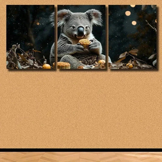 3pcs Koala Mooncake Decoration Wall Art Set Canvas Framed 40x60cm - High Quality Print 100% Australian Made Wall Canvas Ready to Hang