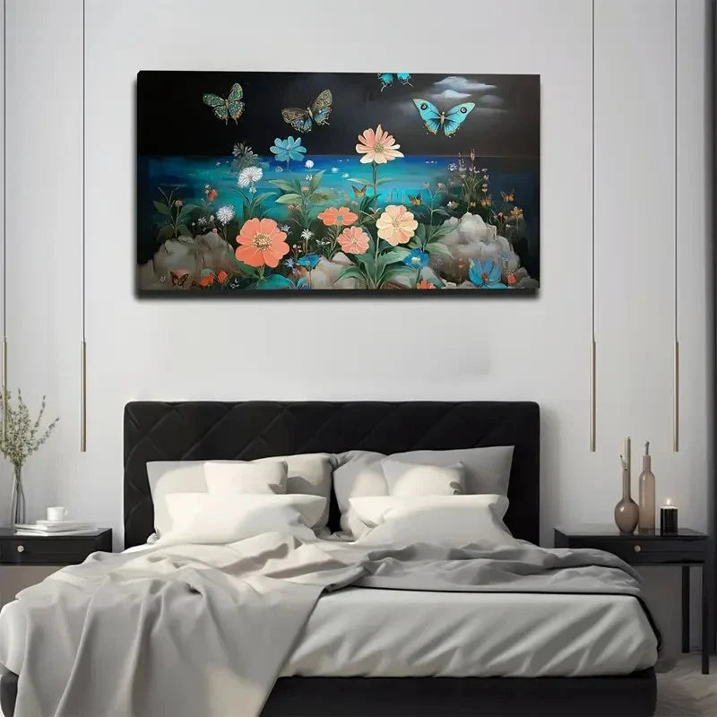 Flowers And Butterflies Wall Art canvas office home room framed 120x60cm