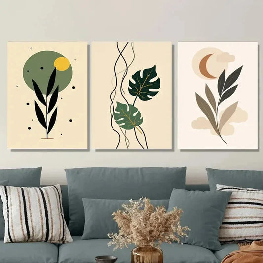 3pcs Modern Abstract Leaf Nature Botanical Wall Art Set Canvas Framed 40x60cm - High Quality Print 100% Australian Made Wall Canvas Ready to Hang