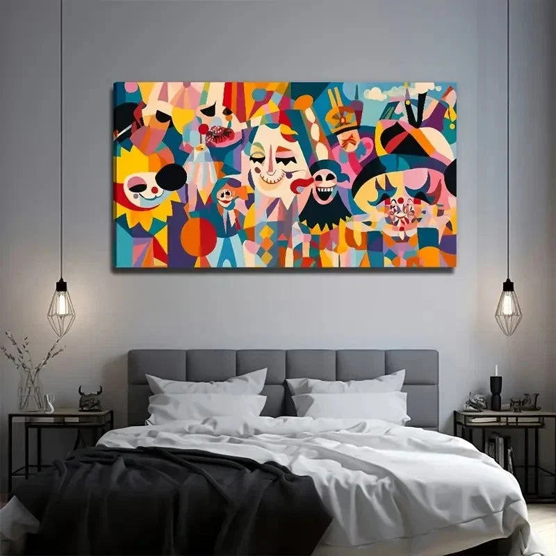 Clown Face Suitable Wall Art Canvas Office Home Room Framed 120x60cm
