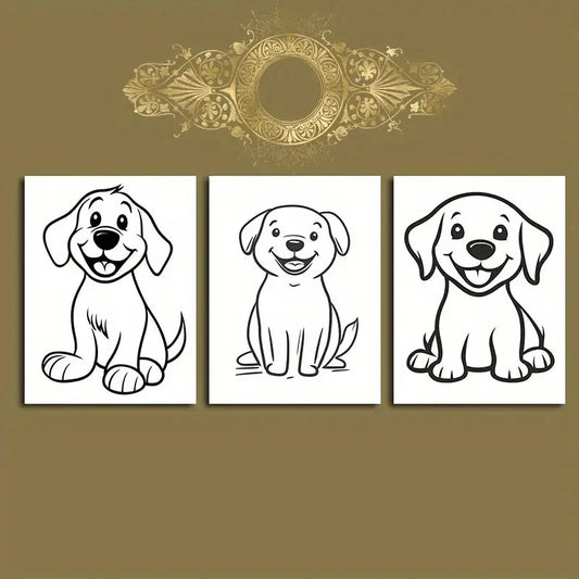 3pcs Dog Themed Linocut Black and White Puppy Metal Print Ready to Hang Art