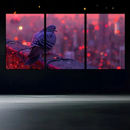 3pcs City Bird's Eye View Pink & Purple Themed Metal Print Ready to Hang Art