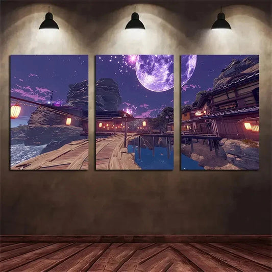 3pcs Seaside Dreamy Cityscape Metal Print Ready to Hang Art