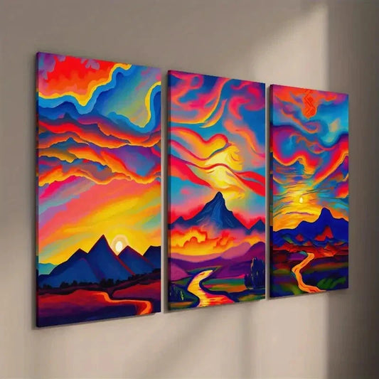 3pcs Colorful Sunset Landscape Painting Wall Art Set Canvas Framed 40x60cm - High Quality Print 100% Australian Made Wall Canvas Ready to Hang