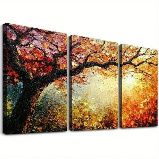 3pcs Dynamic Color Autumn Tree Triptych Wall Art Set Canvas Framed 40x60cm - High Quality Print 100% Australian Made Wall Canvas Ready to Hang