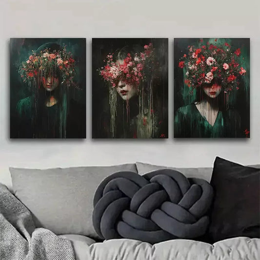 3pcss beautiful Floral - veiled Portrait Wall Art Set Canvas Framed 40x60cm - High Quality Print 100% Australian Made Wall Canvas Ready to Hang
