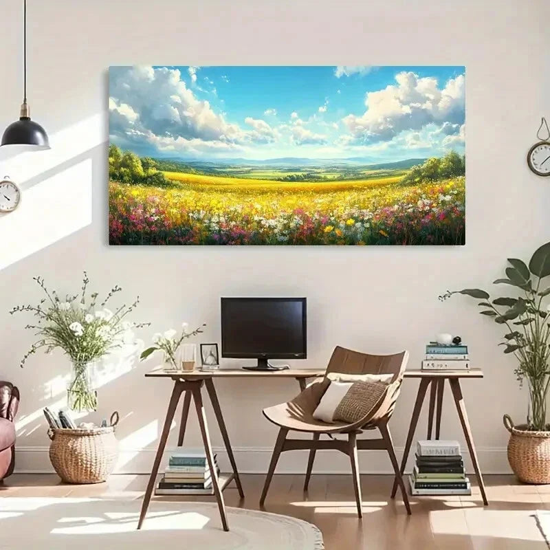 Vibrant Spring Flowers Mount Wall Art Canvas Office Home Room Framed 120x60cm