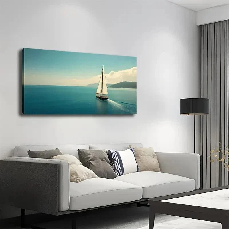Tranquil Sailboat On Calm Sea Wall Art Canvas Office Home Room Framed 120x60cm