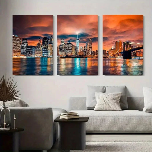3pcs New York City Skyline Modern Urban Metal Print Ready to Hang Art