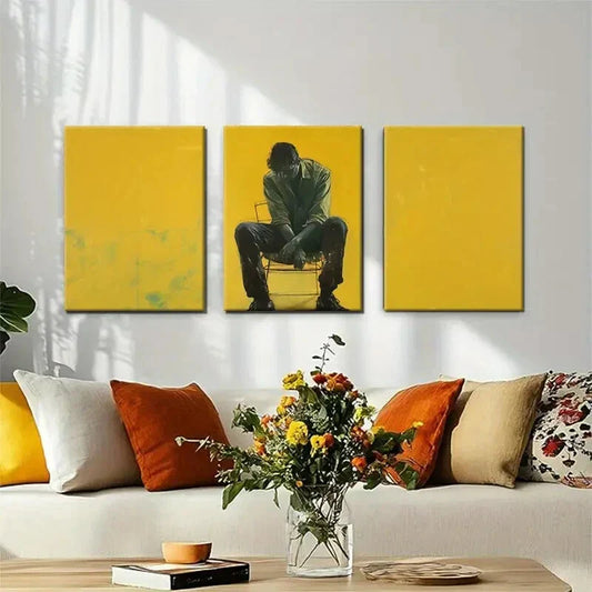 3pcs Yellow Abstract Human Emotions Perfect Wall Art Set Canvas Framed 40x60cm - High Quality Print 100% Australian Made Wall Canvas Ready to Hang