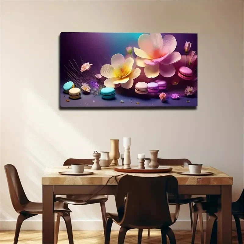 Vibrant Abstract Floral Cookie Wall Art Canvas Office Home Room Framed 120x60cm