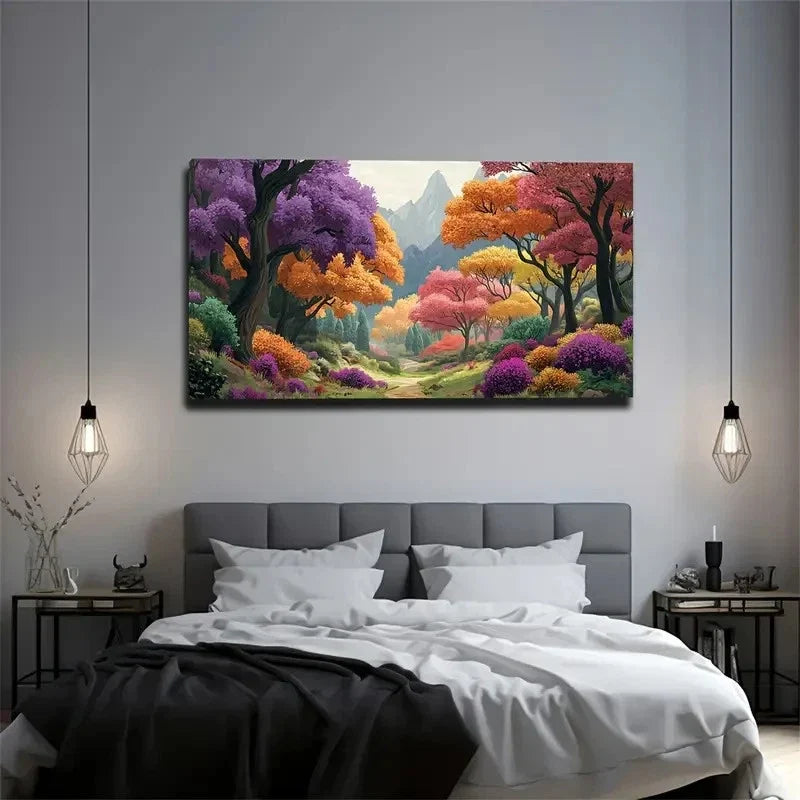 Vibrant Abstract Landscape Wall Art Canvas Office Home Room Framed 120x60cm