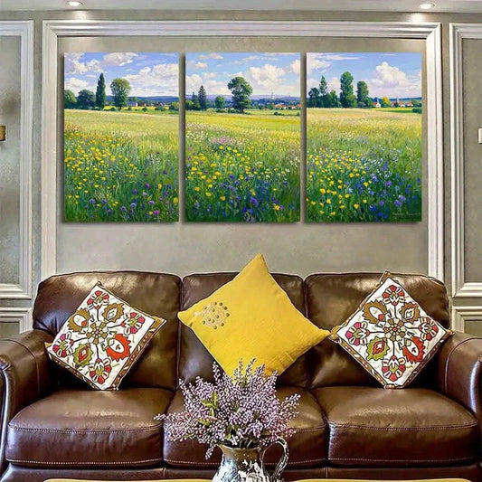 3pcs Oil Painting Tuscany Rustic Country House Metal Print Ready to Hang Art