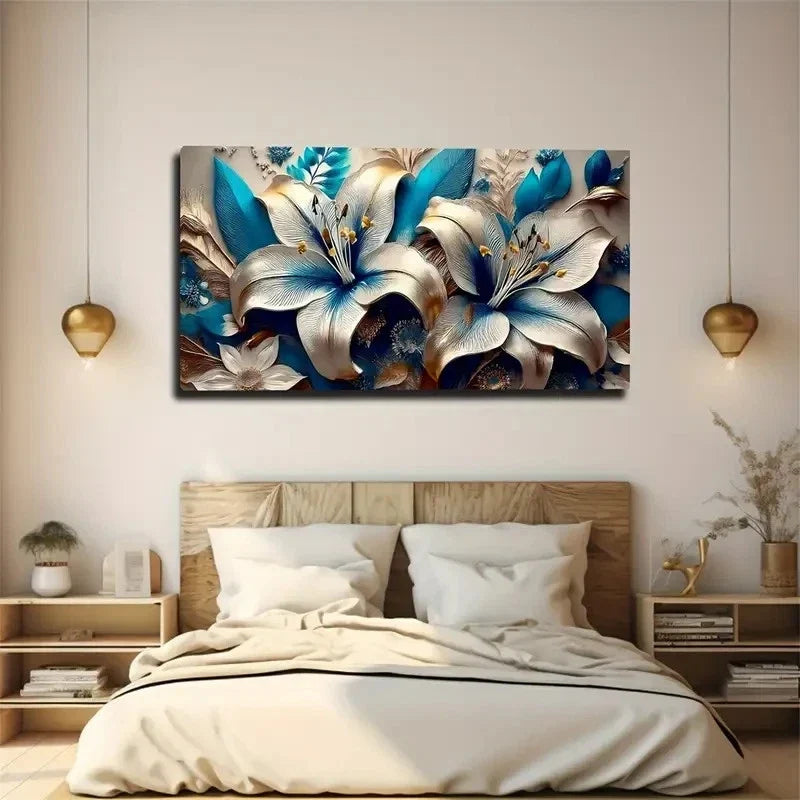 Lily Flower Decor Wall Art Canvas Office Home Room Framed 80x45cm