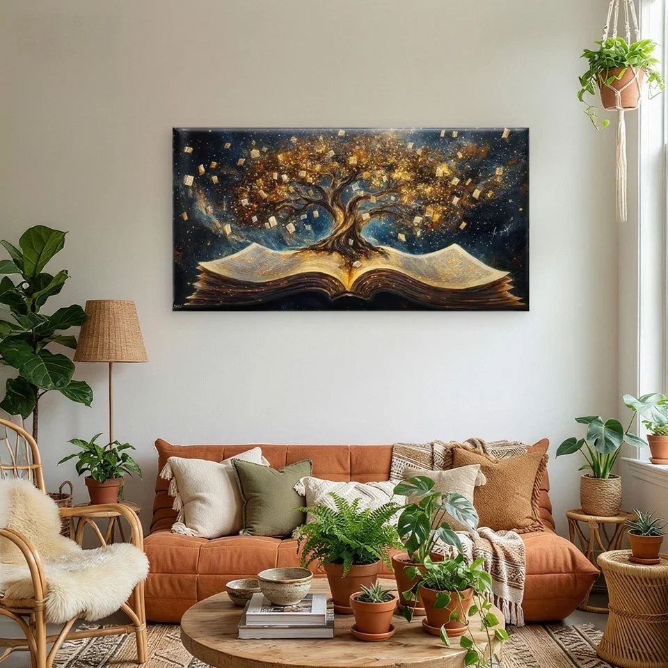 Tree of Knowledge Wall Art Canvas Office Home Room Framed 80x45cm