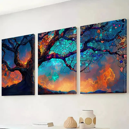 3pcs Abstract Fiery Dreamscape Cosmic Tree Wall Art Set Canvas Framed 40x60cm - High Quality Print 100% Australian Made Wall Canvas Ready to Hang
