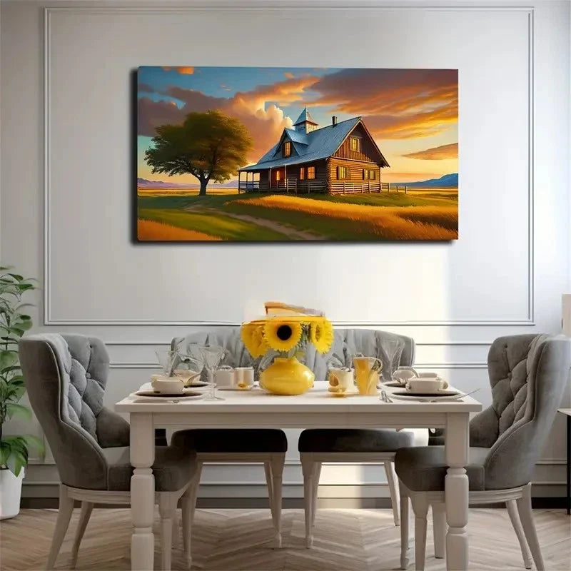 Warm Small House Wall Art Canvas Office Home Room Framed 120x60cm