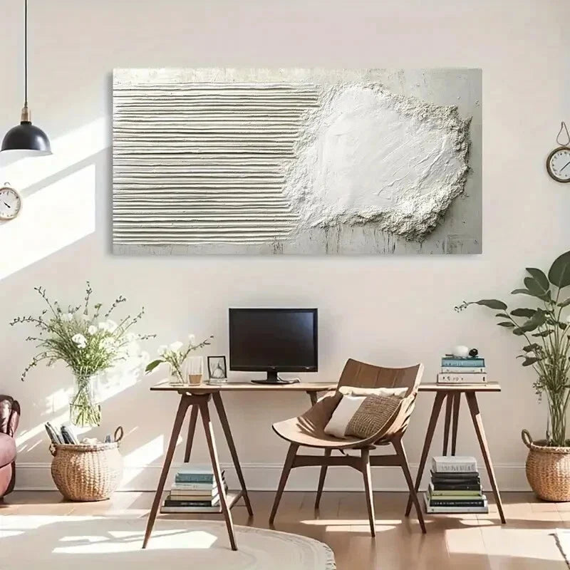 Unique Shape Neutral Texture Wall Art Canvas Office Home Room Framed 80x45cm