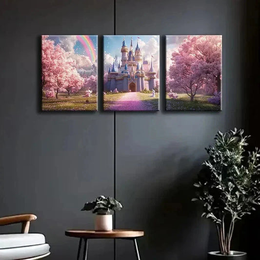 3pcs Dream Castle Pink Colorful Perfect Wall Art Set Canvas Framed 40x60cm - High Quality Print 100% Australian Made Wall Canvas Ready to Hang