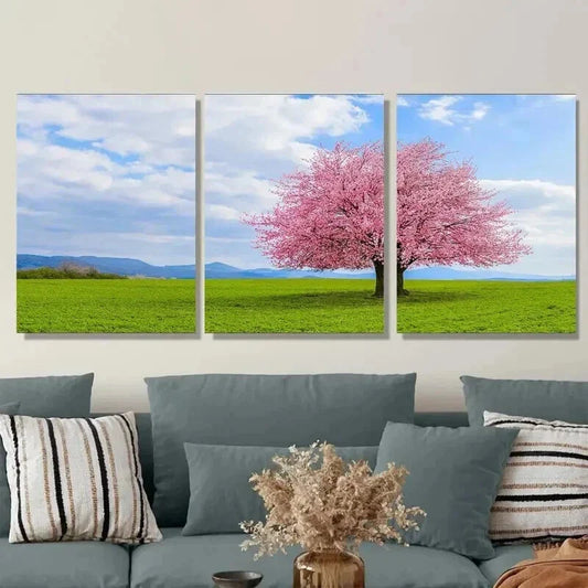 3pcs Cherry Blossom Tree Pink Green Wall Art Set Canvas Framed 40x60cm - High Quality Print 100% Australian Made Wall Canvas Ready to Hang