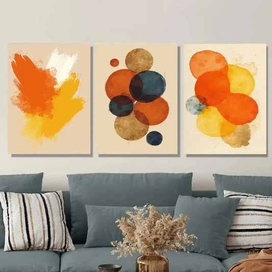 3pcs Vibrant Colorful Golden Accents Modern Metal Print Ready to Hang Art