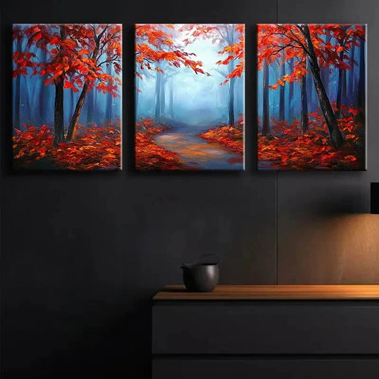 3pcs Autumn Forest Red Leaf Nature Peace Perfect Wall Art Set Canvas Framed 40x60cm - High Quality Print 100% Australian Made Wall Canvas Ready to Hang