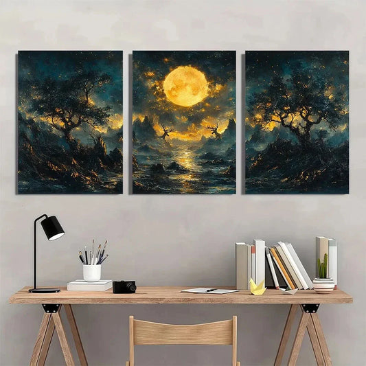 3pcs Moonlit Witches Ritual Nighttime Metal Print Ready to Hang Art