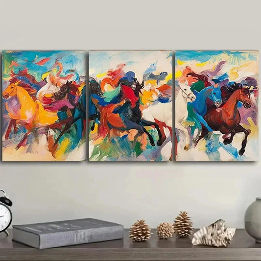 3pcs Racehorse Colorful Painting Draw Perfect Wall Art Set Canvas Framed 40x60cm - High Quality Print 100% Australian Made Wall Canvas Ready to Hang