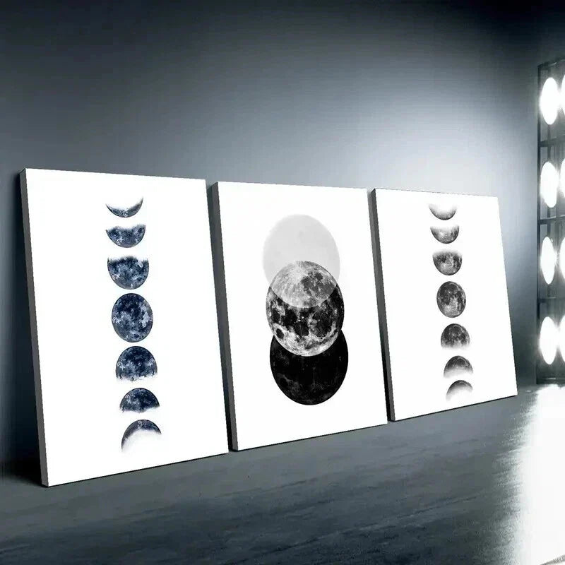 3pcs Cosmic Moon Planets and Stars Design Wall Art Set Canvas Framed 40x60cm - High Quality Print 100% Australian Made Wall Canvas Ready to Hang