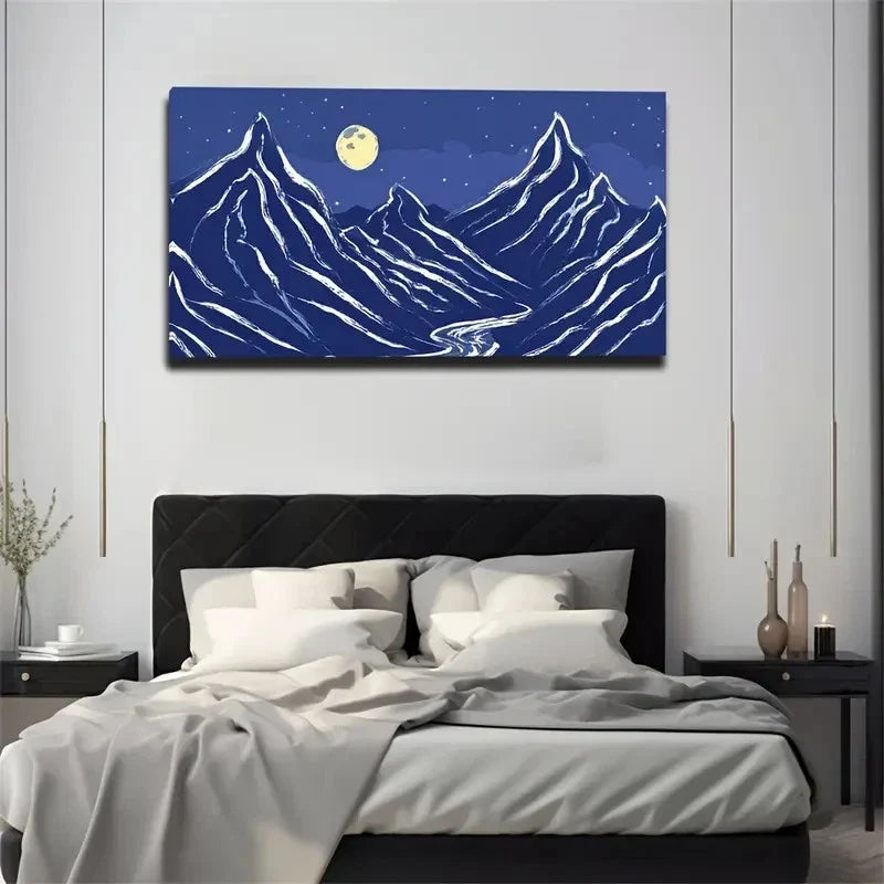 Mystical Mountain And Moon Wall Art Canvas Office Home Room Framed 80x45cm