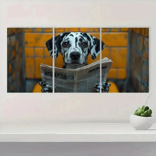 3pcs Whimsical Dalmatian Reading Newspaper Metal Print Ready to Hang Art