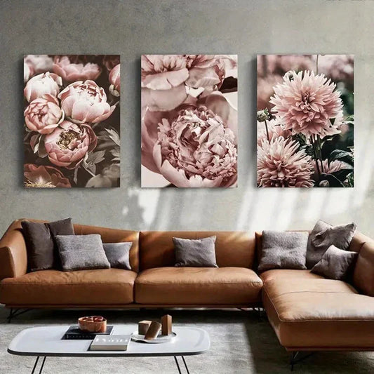 3pcs Peony Flowers Rose Theme Metal Print Ready to Hang Art