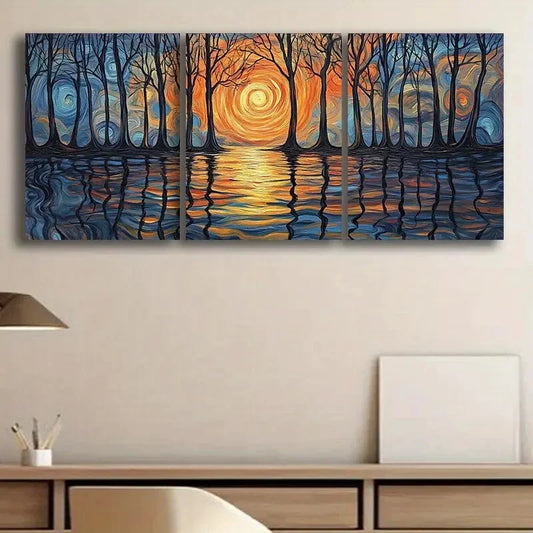 3pcs Abstract Ripple Reflections Moon Perfect Wall Art Set Canvas Framed 40x60cm - High Quality Print 100% Australian Made Wall Canvas Ready to Hang
