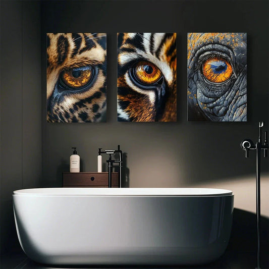 3pcs Close up Beast Eye Design Metal Print Ready to Hang Art