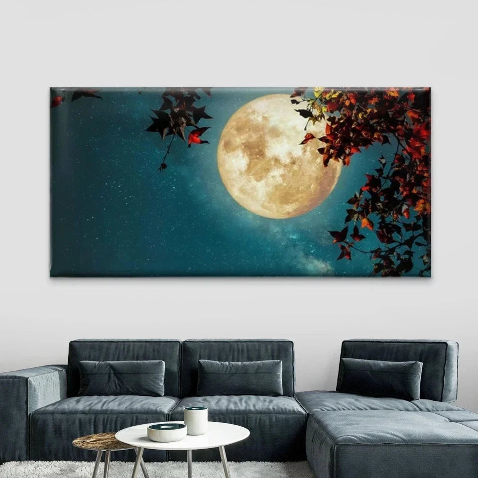 Full Moon Night Sky Wall Art Canvas Office Home Room Framed 80x45cm