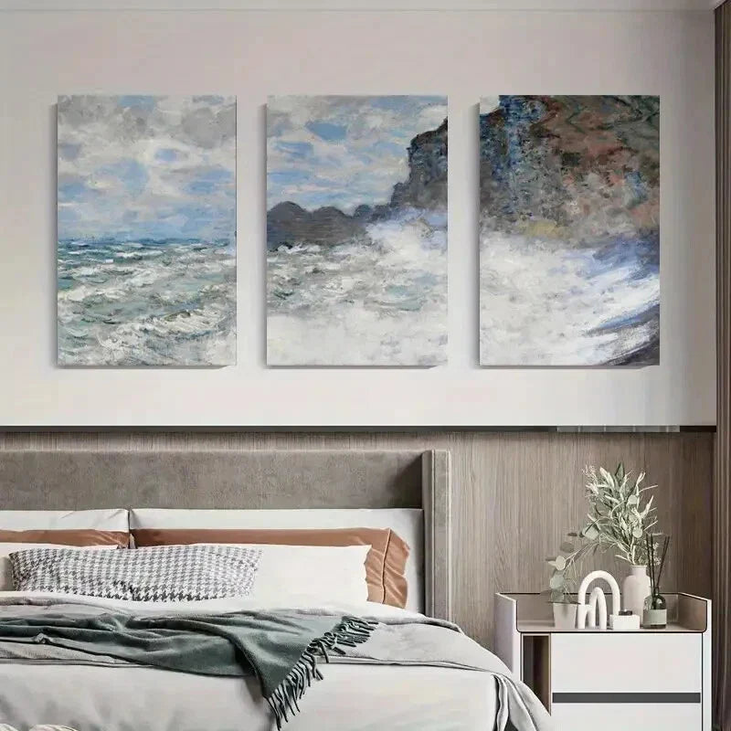 3pcs Ocean Wave Contemporary Style Metal Print Ready to Hang Art